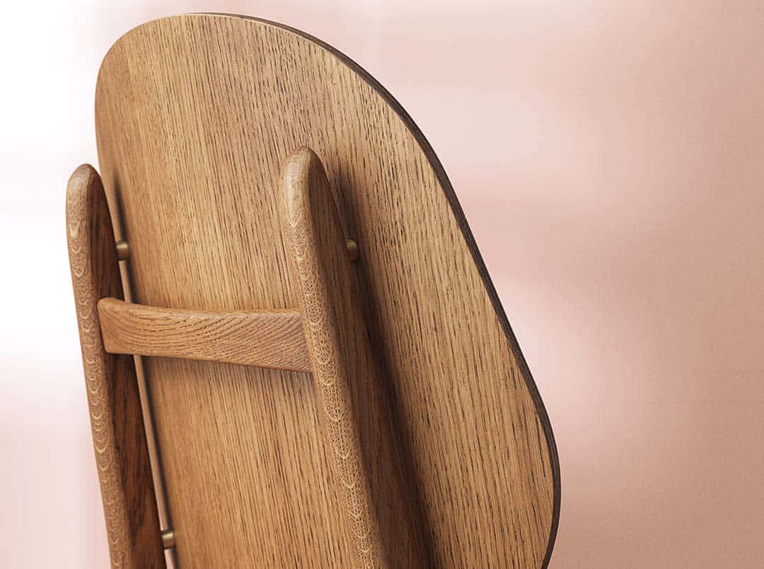 Детальная съемка Обеденный стул Warm Nordic Noble тик на розовом фоне