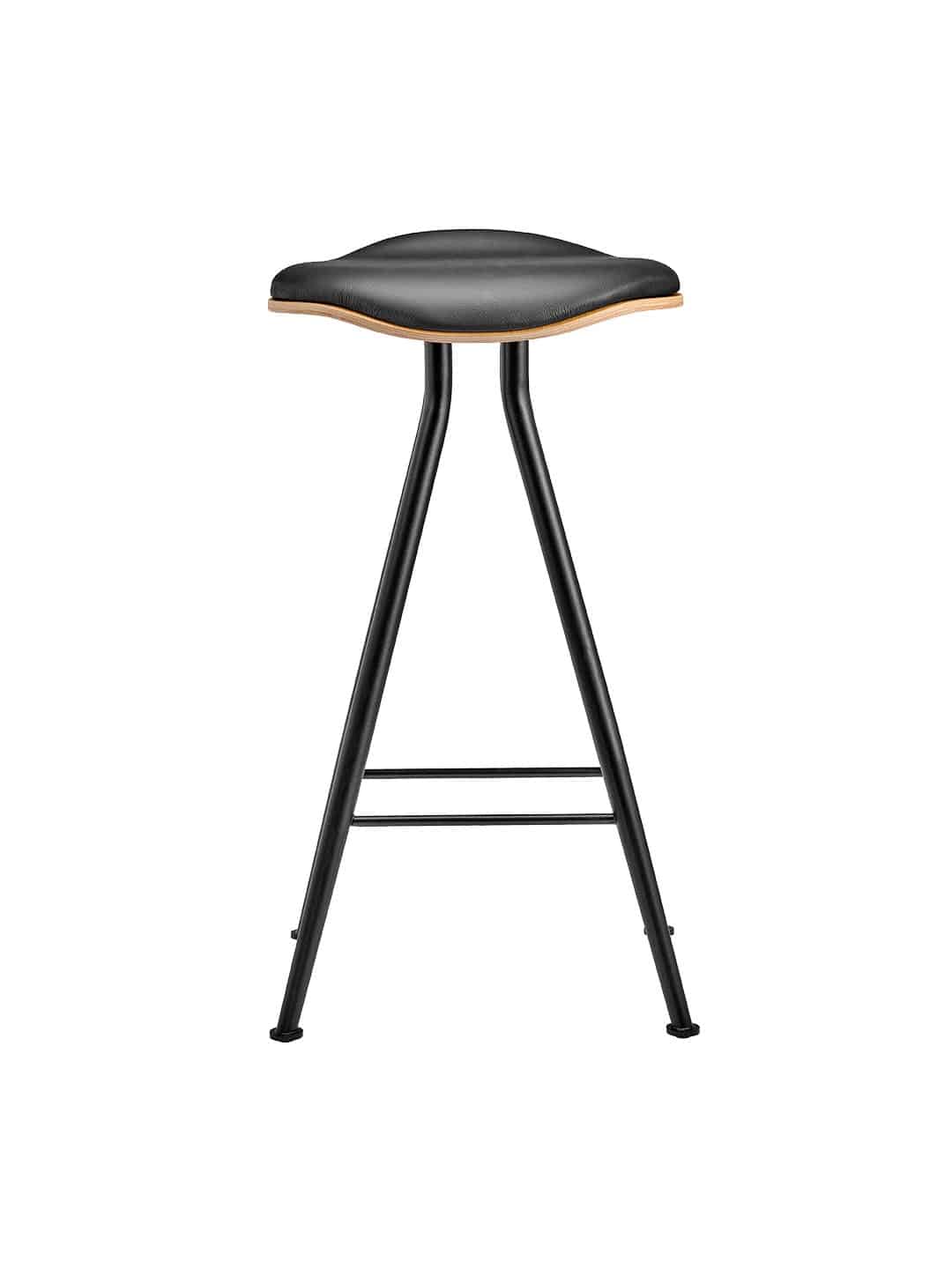 Дизайнерский полубарный стул NORR11 Barfly - кожа черная сталь/черная кожа