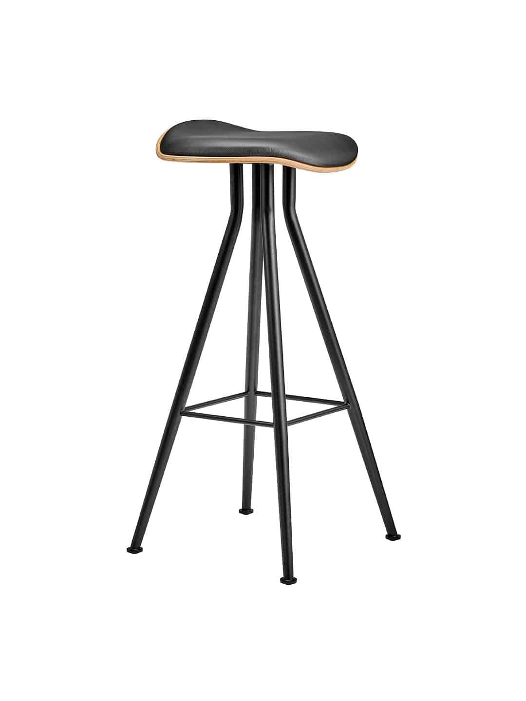 Элегантный барный стул NORR11 Barfly - кожа черная сталь/черная кожа